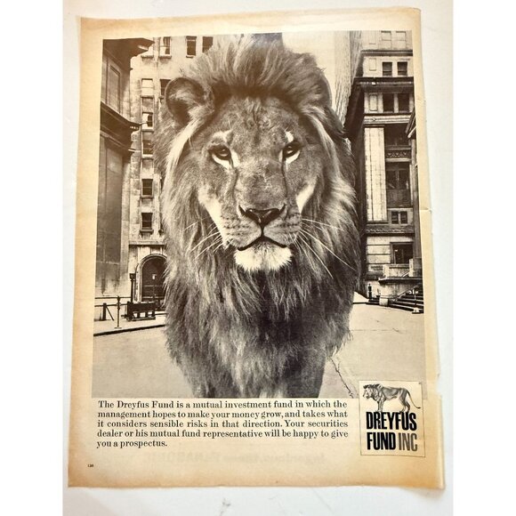 Vintage 1966 Dreyfus Fund Lion Advertisement Print Ad - Picture 1 of 5